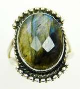 Sterling Silver Faceted Labradorite Ring, Size 6