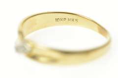 10K Yellow Gold Retro Diamond Wave Grooved Wedding Band Ring