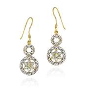 18K Gold over Sterling Silver Blue Topaz Flower & Diamond Accent Double Circle Earrings