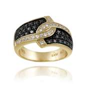 18K Gold over Sterling Silver 1/3ct Black Diamond & White Topaz Ring