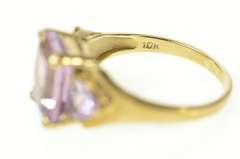 10K Yellow Gold Three Stone Amethyst Emerald Trillion Ring