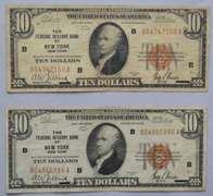 2 1929 Series NY $ 10 National Currency Notes
