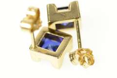 14K Yellow Gold Princess Syn. Sapphire Squared Stud Earrings