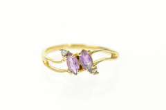 14K Yellow Gold Marquise Amethyst Diamond Accent Bypass Ring