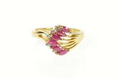 14K Yellow Gold Marquise Ruby Diamond Fanned Cluster Ring