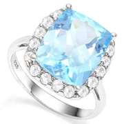 STERLING SILVER RING 10*12 MM CUSHION CUT BABY SWISS BLUE TOPAZ RING