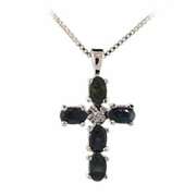 Sterling Silver Sapphire & Diamond Accent Cross Pendant