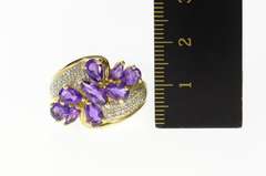 10K Yellow Gold Pear Amethyst Cluster Pave Diamond Accent Ring