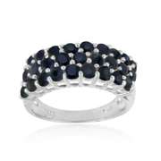 Sterling Silver 3 Row Sapphire Wedding Band Ring