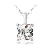 Sterling Silver 2.75ct Created White Sapphire Square Solitaire Necklace