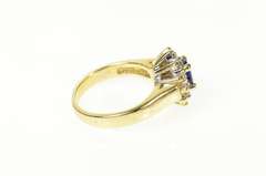 10K Yellow Gold 0.65 Ctw Oval Sapphire Diamond Cluster Halo Ring
