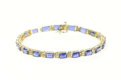 10K Yellow Gold Emerald Cut Syn. Sapphire Diamond Accent Bracelet