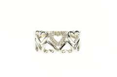 10K White Gold Heart Patterned Diamond Love Symbol Band Ring