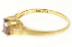 10K Yellow Gold Three Stone Almandine Garnet Diamond Ring