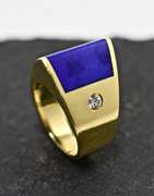 Fabulous Architectural Lapis & Diamond 18K Ring