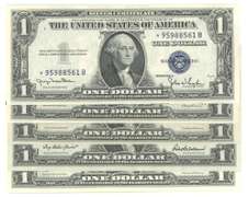 5 Gem Crisp Uncirculated $1 STAR Notes (3 1935 & 2 1957)