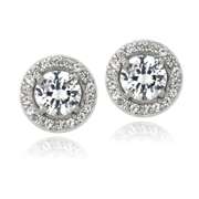 Sterling Silver 3ct Created White Sapphire Round Halo Stud Earrings