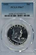 Superb Gem Proof 1955 Franklin Half Dollar. PCGS PR67