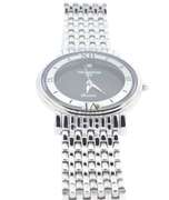 HELBROS MENS SILVERTONE BRACELET WATCH WITH BLACK DIAL .