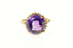 10K Yellow Gold Ornate Retro Oval Amethyst Solitaire Cocktail Ring