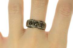 14K Yellow Gold Classic Retro Men's Black Green Star Sapphire Ring