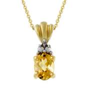 18k Gold over Silver Diamond Accented Oval Citrine Pendant