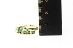 14K Yellow Gold Graduated Emerald CZ Bypass Statement Ring