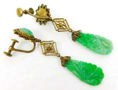 Antique Carved & Pierced Jade Earrings
