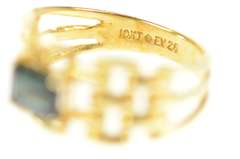 10K Yellow Gold Emerald Syn. Sapphire Chain Pattern Band Ring