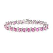 Sterling Silver Lab Created Pink Sapphire and Genuine Diamond Accent Bracelet