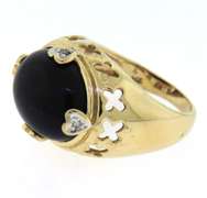 Wonderful Yellow Gold Black Onyx and Diamond Dome Ring