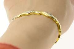 18K Yellow Gold Retro Wavy Diamond Oval Bangle Bracelet