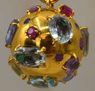 Extremely Rare 14k Gold over 30cts Gemstone Ball Pendant and Chain