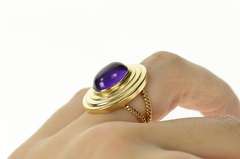 14K Yellow Gold Ornate Amethyst Cabochon Retro Cocktail Ring