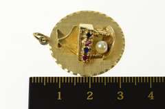 14K Yellow Gold Retro Pearl Ruby Sapphire Piano Charm/Pendant