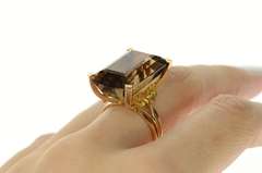 18K Yellow Gold Emerald Cut Smoky Quartz Cocktail Ring
