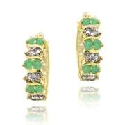 18K Gold over Sterling Silver Emerald & Diamond Accent Hoop Earrings