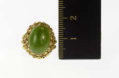 10K Yellow Gold Ornate Floral Nephrite Cabochon Statement Ring