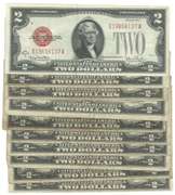 10 Series of 1928 $2 Red Seal Notes in circ