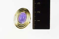 14K Yellow Gold Ornate Amethyst Cabochon Retro Cocktail Ring