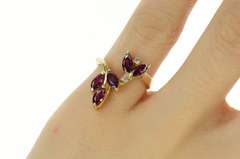 14K Yellow Gold Marquise Ruby Diamond Bypass Statement Ring