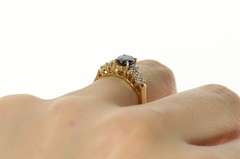 10K Yellow Gold Oval Classic Sapphire Diamond Cluster Accent Ring