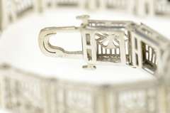 14K White Gold Art Deco Filigree Diamond Syn Sapphire Bracelet