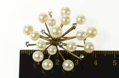10K Yellow Gold Retro 1960's Pearl Diamond Spray Burst Pin/Brooch