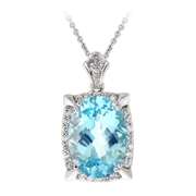 Rhodium Plated 7.75ct Blue Topaz & CZ Oval Necklace