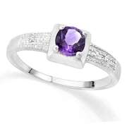 SUPERB! 3/5 AMETHYST & DIAMOND STERLING SILVER RING