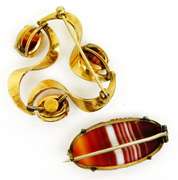 2 Vintage Gold-Filled Banded Agate Pins