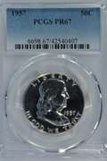Superb Gem Proof 1957 Franklin Half Dollar. PCGS PR67