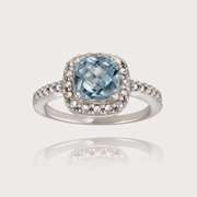 Sterling Silver Blue Topaz & Diamond Accent Square Ring