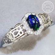 ETHIOPIAN BLACK OPAL & WHITE SAPPHIRE STERLING SILVER RING